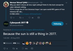 leeterr: Great response. Fucking Blade Runner fans (nothing against the movies - they are great) some seem to think that Cyberpunk is only at night and has no sun. They watch one movie and think they know shit about a genre. I wouldn’t want a fucking