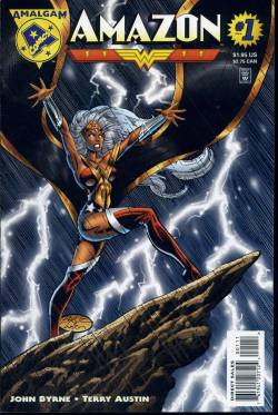 superheroesincolor:Amalgam Comics - Amazon #1 (1996) cover by John Byrne An amalgamation of DC’s Wonder Woman and Marvel’s Storm &ldquo;Reared on the island of Themyscira, weather-wielding mutant Ororo Munroe batles the very gods of legend she has