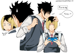 missdawntwilight:  Get rekt Kuroo! pull yourself together man!Haha! as always read from right to left. I just wanted an excuse to draw a bunch of KuroKen kissing because once again, I am KuroKen trash.