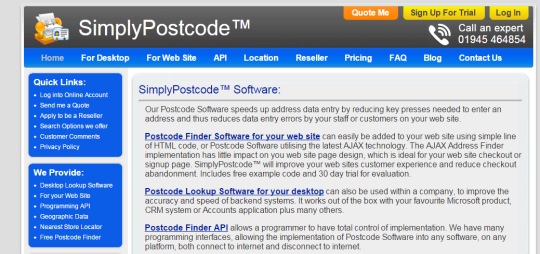 image of simplypostcode.com homepage