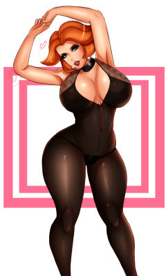 jassycoco:  Jane Jetson: Naught-E Housewife (Doodle)Something new I did for a guy on campus. It was interesting drawing Jane…verrry interesting.She is wearing a full body, backless, lingerie stocking suit that is see-through. These suits are sexy as