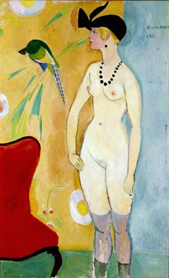kundst:  Einar Jolin (Swe (1890-1976)Nude with hat (Naken modell med hatt), 1917Oil on canvas, 124 × 84 cm“You van leave your hat on …”