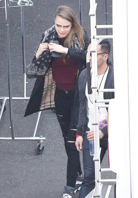 Cara Delevingne was spotted around the set too.