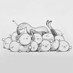 by character &amp; prop designer Joy Angjoy-ang:  Bed of marshmallow puppies.