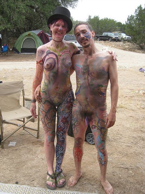 Nudist family body painting