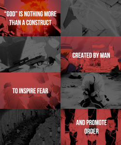 batcows:  fma meme | seven quotes {3/7} → King Bradley   "If you wish to see me struck down for all these atrocities, use your own hands to do so, not 'God's'."   