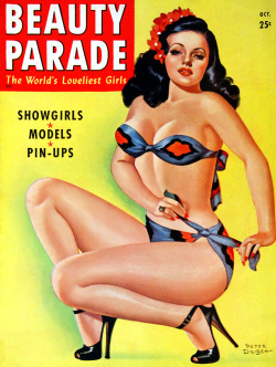 ‘BEAUTY PARADE’ magazine, featuring: “The World’s Loveliest Girls”; as published in October of 1947..Pinup Cover Art by &ndash; Peter Driben