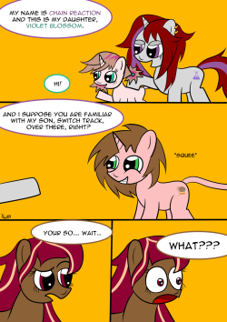 ponytrainstation:  Bitter Sweet Part 18/24Modnote: Chain Reaction knows her healing abilities, that’s why Switch shows no sign of being hurt from Beat Scratch.References have been updated, go check out Chain and Violet.  Knew it! Gosh, ponies need to