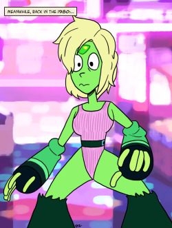 eyzmaster:  Steven Universe - Peridot 24 by theEyZmaster Here’s an 80s Peridot, with vintage spandex goodness!I tried giving her 80s glasses to replace her visor, but I didn’t like the result much   &lt;3 /////&lt;3