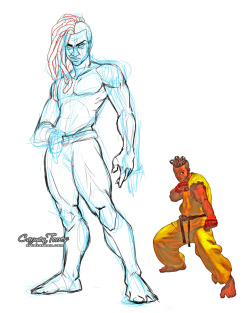 artofcarmen:  Doodles from last nights sketch stream. Top: Older Sean from Street Fighter 3, gotta start thinking about his outfit. Working on this for the Street Fighter art challenge from SkratchJams. Bottom: Panda priest in modified Tier 2 gear.  So