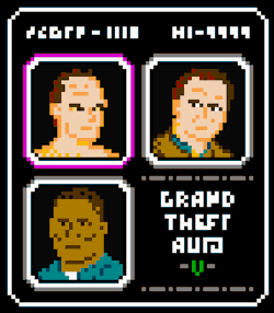 alexlikesdesign:  For some reason, switching characters in GTA V reminded me of old player select screens in the NES games I grew up with.So naturally, I made a down n’ dirty Grand Theft Auto V character select screen fit for the Nintendo Entertainment