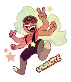 mrhaliboot: My fan fusion of Amethyst and Peridot: Unakite! She’s a brash and opinionated loudmouth, but full of fun and laughter・ﾟ✧   I really wanted her to have suspenders and two mouths (gross), and also to look somewhat scary and intimidating.