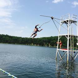 monsieur-jhon:  Swinging off the rope at the lake. I redeemed myself from last year! #campclassen