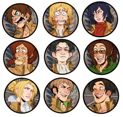 chainsawmascara:  stripesandteeth:  HAPPY BIRTHDAYThese are the snk buttons I’ll be finishing up for now, I may be able to squeeze in one or two more during rush hour on Thursday night..we’ll see. If you’re gonna be at Metrocon, I’ll be selling