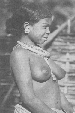 dimens1ons:  Hill Maria woman with facial tattoo. Vintage tribal India. 