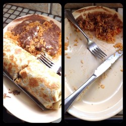 Before &amp; after. #Burrito #tacoandburritohouse #smashed #sleepy #foodporn #instaphoto