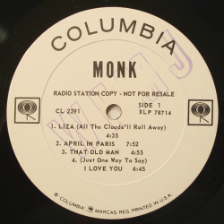 classicwaxxx:  Thelonious Monk “Monk” White Label Promo LP - Columbia Records, US (1965). 