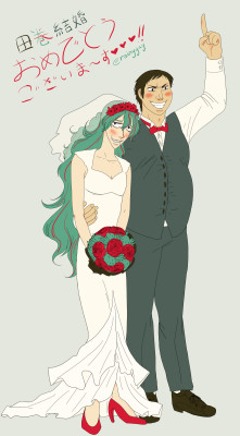 rainygay:  I wanted to draw a cheerful wedding Tadomaki for some friends on twitter! They can get married in England and have a happy life…