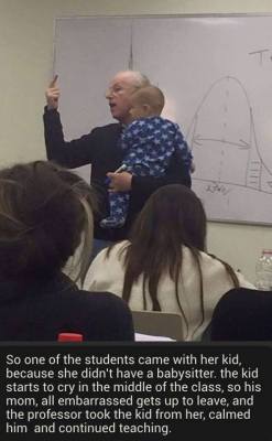 karnythia:  soyeahso:  latessitrice:  girlwithalessonplan:  equuslupus:  spencersarcastic:  taylorswiftville:  by-grace-of-god:  Edit: Found more details here, professor is Sydney Engelberg of Hebrew University, Jerusalem  Bringing a baby to class is
