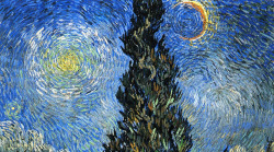 baciodellarte:  Vincent van Gogh + cypresses  1. Cypresses against a Starry Sky, 1890 2. Cypresses with Two Women, 1889 3. Cypresses, 1889 4. Cypresses with Two Women, 1890  