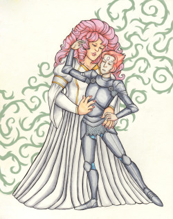 elzarth:  giveaway prize for @postaza! medieval knight Pearl and lady Rose from Steven Universe I got way into drawing this and it came out a lot more shippy than I originally planned. what can I say, I’m a sucker for courtly romance. (this counts as
