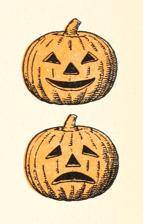 nemfrog:nemfrog:Happy and sad Halloween pumpkins. Elementary English in Action. Grade 1. 1935.Internet Archive Nemfrog / Year in Review / October  2020