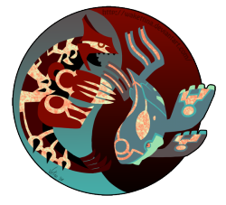 vetroscraps:  Fan art of Primal Groudon and Kyogre, from Alpha sapphire &amp; Omega Ruby. Check it on deviantart http://fav.me/d7ovp2y