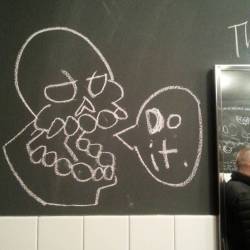Hahaha, chalk on the men&rsquo;s room wall.  (at Night Shift Boston Ma)