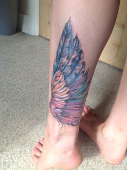 fuckyeahtattoos:  My first tattoo, by Tori at Inki Fingers, Basingstoke, UK. Soon to have a matching wing on the other leg