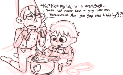 From /co/: Beatrice bathes in Wirt&rsquo;s tears. Greg finds the situation less funny as time goes on. First is by an anonymous DrawFriend. The second is by terrible THE drawfriend.
