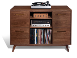 midcenturymodernfreak:  Vinyl Love Jennifer Levin Atocha of Atocha Design combined her love for mid-century design and her love for music and came up with these super cool pieces for the audiophile in you. Jennifer draws inspiration from the works of