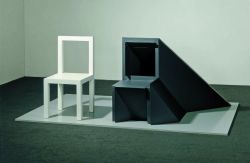 free-parking:  Timm Ulrichs Ein Stuhl und sein Schatten (A Chair and Its Shadow), 1968/80, Wood, lacquer  Der erste sitzende Stuhl (The First Sitting Chair), 1970, Painted wood  