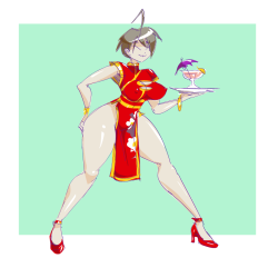 askfubas:  Commission of Mitsune Konno from Love Hina in a chinese dress 