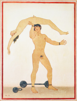 desimonewayland: Sascha Schneider  Hochstrecke (High Stretch), 1923Schwergewichtuebung (Weight Lifting), 1913 Schwergewichtuebung (Weight Lifting), 1913 Lithograph published by Breitkopf and Hartel, Leipzig via: Leslie-Lohman Museum of Gay and Lesbian