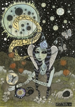 peacefulgemini:  glittertomb:  Moth Girl Singing to the Moon &amp; Practicing Telepathy by Bethy Williams    good vibes here 