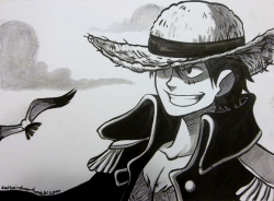artsycrapfromsai:  forgot to post this it’s a luffy i painted with indian ink a few days ago sadly my scanner is too small to get the full image so here’s a crappy photo