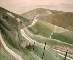 foreverinbloom:  Eric Ravilious - Chalk Paths watercolor on paper (1935). Location: South Downs, Sussex, England. Private collection. 