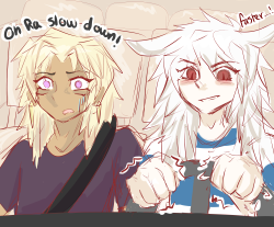 yuugihoe:  i imagine bakura going completely bat shit crazy &amp; driving like a maniac any time he gets behind a wheel