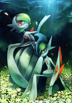whitmoon:    This is one of my artworks in “Mega Evolution Artbook Project”They’re a part of my favorite Pokemons! Mega Gardevoir and Mega Gallade!I’m so glad to done this Artbook project and very satisfied how them came out!       ✩ ✩  If