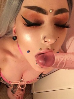 restingcxntface:  Super messy blowjob vid I filmed today 😇dm for available vids, snapchat or something more custom! 😇   - caption deleters are blocked - 