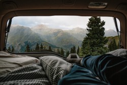 natemeg: Last night we camped right at treeline between Durango and Ouray several miles up a forest road. We made popcorn on our camp stove and had a movie night with this as our backdrop. Car life is not bad, guys. 