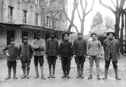 historicaltimes:  Western front WWI, a group of captured Allied soldiers representing 8 nationalities: Anamite , Tunisian, Senegalese, Sudanese, Russian, American, Portuguese, and English via reddit