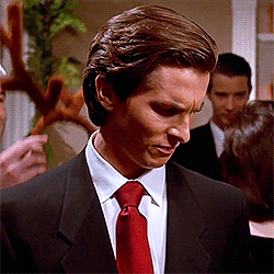 ericscissorhands:  “Stop scowling, Patrick. You’re such a grinch.”  |  American Psycho (2000) 