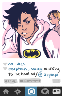 shounenkings:if kuroo had an instagram itd just be him throwing peace signs everywhere in his selfies and candids of kenma sometimesthe fuckin instagram border/comments/filters took me longer than the actual drawings