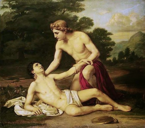 alanspazzaliartist:  THE MYTH OF APOLLO AND HYACINTH( The magnificent Hellenic blog Gay ekfansi offers a very complete selection on the representation of this Greek myth. I offer you a brief sample..The love between the divine Apollo and the beautiful