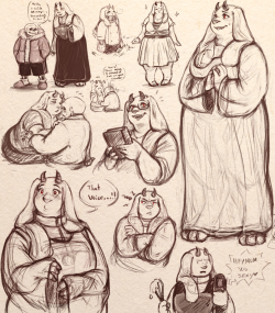 mintystarmagic:  Some sketches of Toriel ‘cause she’s a super duper cutie patootie!  uuuuhhh and also a lil bit of shippy stuff… they are too dang cute…  \(●´□`)/   goat mama~ &lt;3 &lt;3 &lt;3