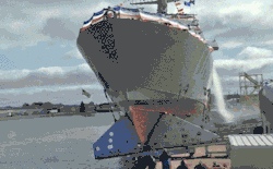 dunkstein: educational-gifs: The Launch of the USS Detroit, or How Large Ships are Launched Into Water.  The guy who designed this, every time: oh god oh god oh god 