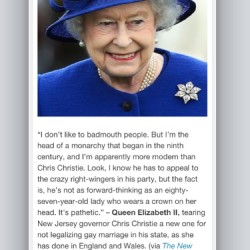 saidsophie:  skittle-happy-matt:  goonpunch:  thesteven1:  #Read to filth by the Queen of England.  The queen has reached dangerous levels of sass  Gays Save The Queen  omg 