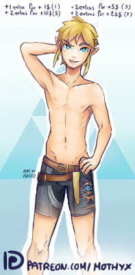 mothyx:  Sexy NSFW sketches of Link are avialable for my june Patreons.I hope you like the new design of Link from   “The Legend of Zelda: Breath of the Wild”Support me on https://www.patreon.com/mothyx for uncensored version ♥+1 version for +1$