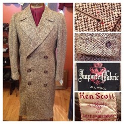 briarvintage:  #Vintage Early #1950s #DoubleBreasted #Ulster Style #Overcoat with #TurnUp Cuffs by Ken Scoll for Salk Clothing Co. Chicago. Size 40. Measures; Shoulders-18”, Chest-23”, Sleeve-25.5”, Length-45.5”. 赏.00 #menswear #swing #rockabilly